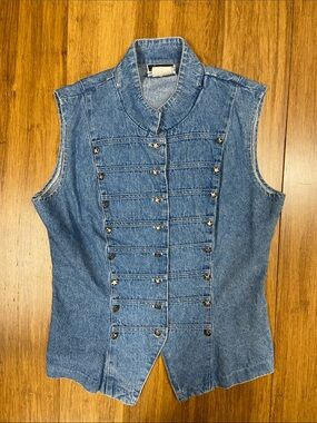 Vintage Granite 90’s Sleeveless Cotton Military-Style Denim Button Front Vest